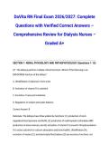 DaVita RN Final Exam 2026&sol;2027&colon; Complete Questions with Verified Correct Answers &ndash; Comprehensive Review for Dialysis Nurses &ndash; Graded A&plus;