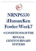NRNP 6550  iHuman Ken Fowler&colon; Week 7  -CONDITIONS OF THE RENAL & GENITOURINARY SYSTEMS
