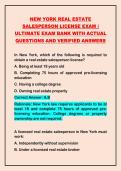 NEW YORK REAL ESTATE SALESPERSON LICENSE EXAM &vert; ULTIMATE EXAM BANK WITH ACTUAL QUESTIONS AND VERIFIED ANSWERS