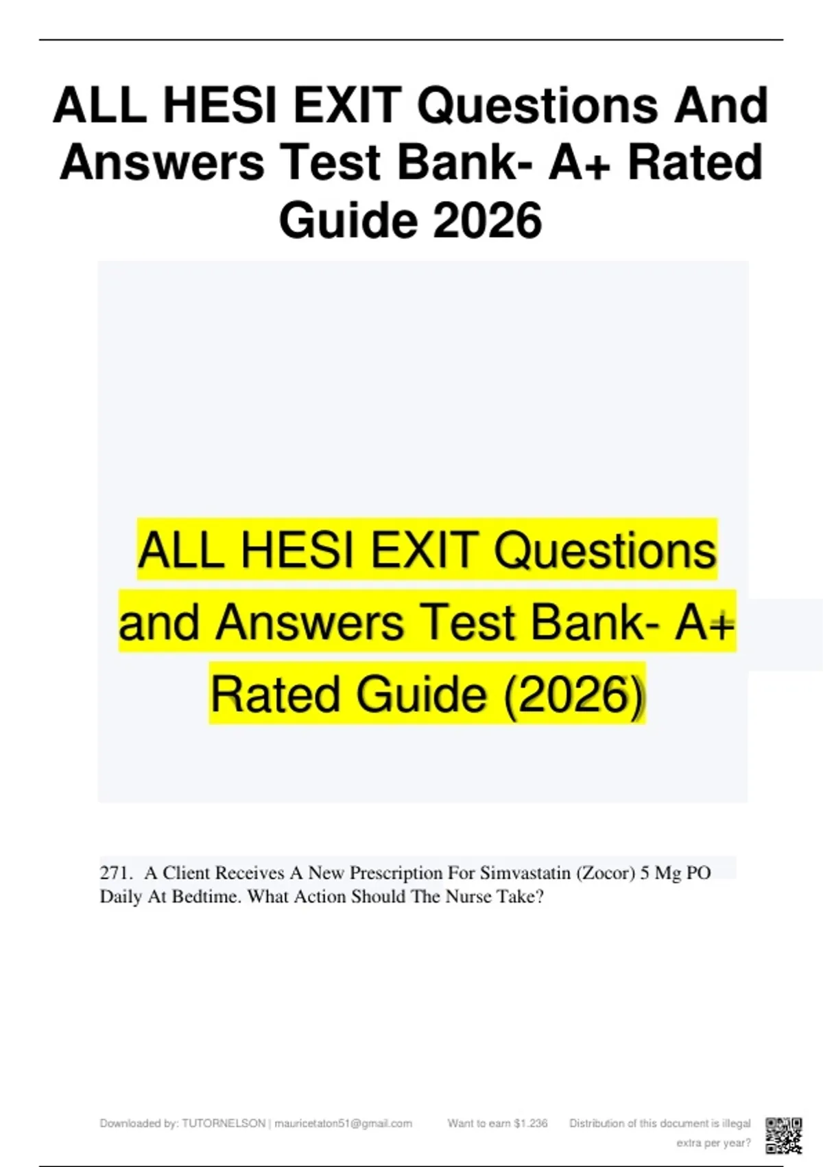 HESI Exit Exam – Comprehensive Questions and Answers Test Bank (2026 ...