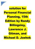 Download the Solution Manual for Personal Financial Planning&comma; 15th Edition by Randy Billingsley&comma; Lawrence J&period; Gitman&comma; and Michael D&period; Joehnk&period; Includes step-by-step solutions for all chapters&comma; exercises&comma; and practice problems&period; Ideal for students&comma; educators&comma; 