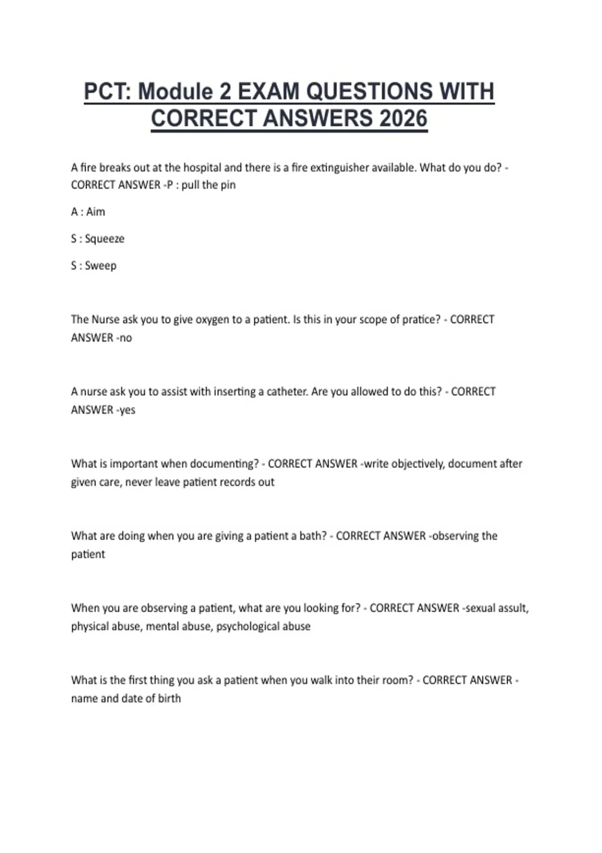 Pct Chapter 2 PCT: Module 2 EXAM QUESTIONS WITH CORRECT ANSWERS 2026 - PCT - Stuvia US