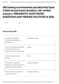 360 training environmental specialist final Exam &vert;&vert; 2026 &lpar;Actual Exam&rpar; Questions with verified Answers &vert; FREQUENTLY MOST TESTED QUESTIONS AND VERIFIED SOLUTIONS &commat; 2026