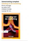 Samenvatting Inleiding tot de marketing 6e 2023  Bronis Verhage Compleet &sol; 9789001016586 &sol; 