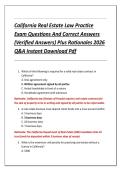 California Real Estate Law Practice  Exam Questions And Correct Answers  &lpar;Verified Answers&rpar; Plus Rationales 2026  Q&A Instant Download Pdf 