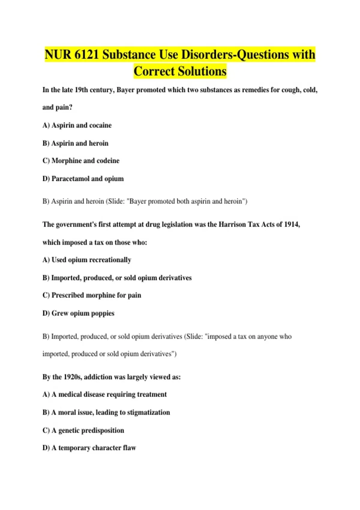 NUR 6121 Substance Use Disorders-Questions with Correct Solutions - NUR ...