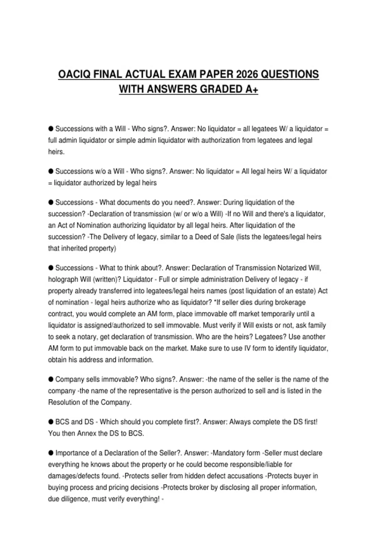 OACIQ FINAL ACTUAL EXAM PAPER 2026 QUESTIONS WITH ANSWERS GRADED A+ ...