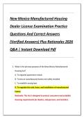 New Mexico Manufactured Housing  Dealer License Examination Practice  Questions And Correct Answers  &lpar;Verified Answers&rpar; Plus Rationales 2026  Q&A &vert; Instant Download Pdf