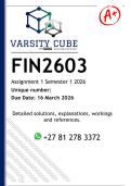 FIN2603 Assignment 1 &lpar;DETAILED ANSWERS&rpar; Semester 1 2026 - DISTINCTION GUARANTEED 