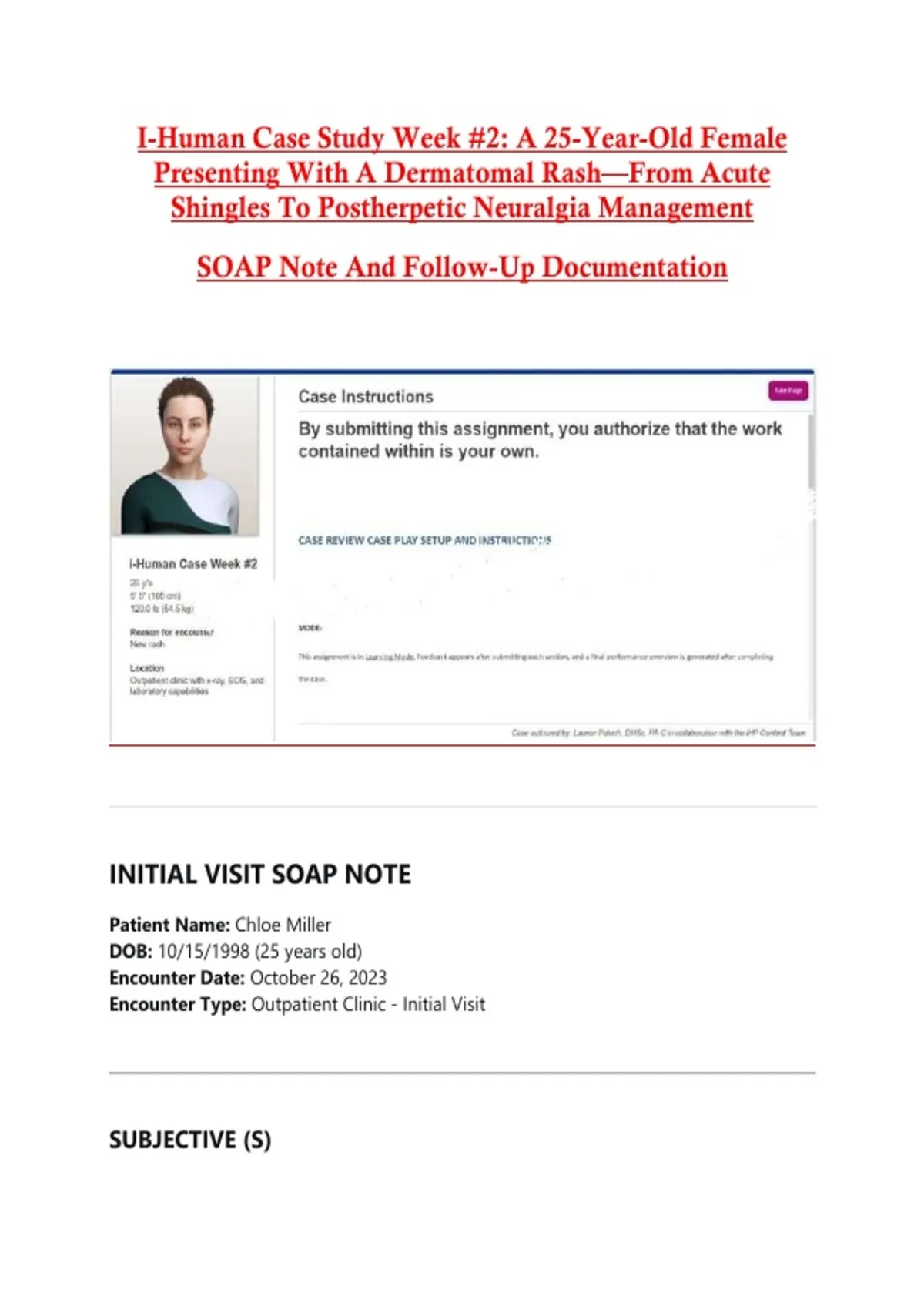 Opm Rash I-Human Case Study Week #2: A 25-Year-Old Female Presenting With A ...