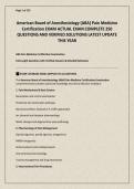 American Board of Anesthesiology &lpar;ABA&rpar; Pain Medicine Certification EXAM ACTUAL EXAM COMPLETE 250 QUESTIONS AND VERIFIED SOLUTIONS LATEST UPDATE THIS YEAR