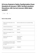 US Army Explosive Safety Familiarization Exam Questions & Answers &vert; 100&percnt; Verified solutions &vert;Questions with Correct Answers 2026 latest update&excl;&excl;