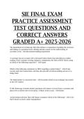 SIE FINAL EXAM PRACTICE ASSESSMENT TEST QUESTIONS AND CORRECT ANSWERS GRADED A&plus; 2025-2026