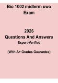 UWO Bio 1002 Midterm 2026 Study Guide &vert; Exam Questions & Answers