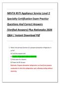 NRVTA RVTI Appliance Service Level 2  Specialty Certification Exam Practice  Questions And Correct Answers  &lpar;Verified Answers&rpar; Plus Rationales 2026  Q&A &vert; Instant Download Pdf