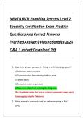 NRVTA RVTI Plumbing Systems Level 2  Specialty Certification Exam Practice  Questions And Correct Answers  &lpar;Verified Answers&rpar; Plus Rationales 2026  Q&A &vert; Instant Download Pdf
