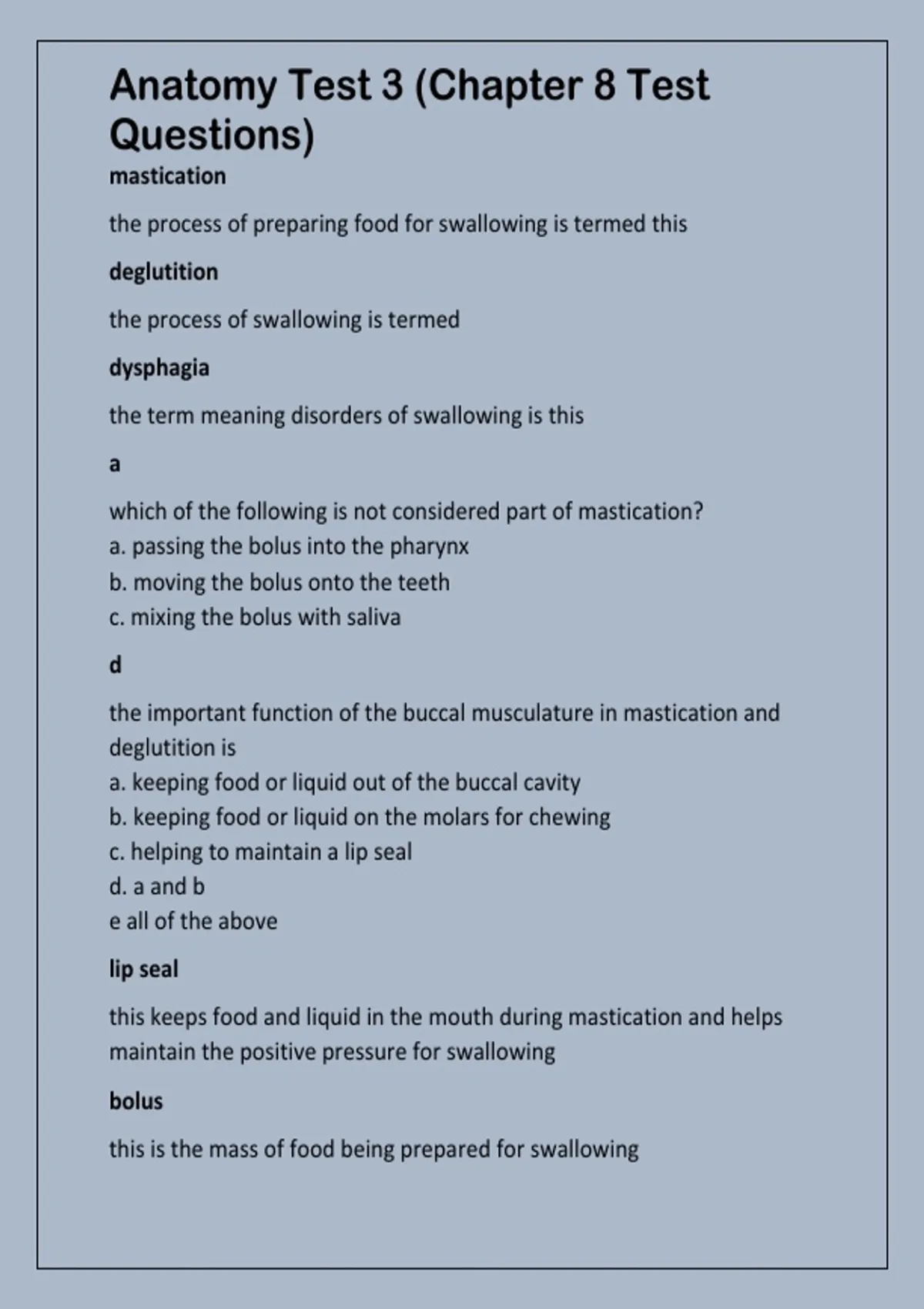 Anatomy Test 3 (Chapter 8 Test Questions) - Human anatomy and ...
