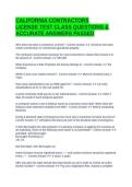 CALIFORNIA CONTRACTORS LICENSE TEST CLASS QUESTIONS & ACCURATE ANSWERS PASSED