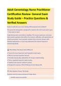 ADULT GERONTOLOGY NURSE PRACTITIONER CERTIFICATION COMPLETE EXAM REVIEW 2026&sol;2027 WITH VERIFIED QUESTIONS AND ANSWERS &vert;&vert; UPDATED VERSION