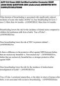 ALPP CLC Exam 2025 Certified Lactation Counselor EXAM &lpar;2025&sol;2026&rpar; QUESTIONS AND &lpar;elaborated&rpar; ANSWETRS WITH COMPLETE SOLUTIONS