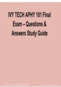 IVY TECH APHY 101 Final Exam &vert; Complete Questions and Answers Study Guide &vert; 2026 Updated