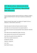 ATI Medication Administration &lpar;Dosage Calculation&rpar; Questions And Answers