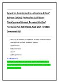 American Association for Laboratory Animal  Science &lpar;AALAS&rpar; Technician &lpar;LAT&rpar; Exam  Questions and Correct Answers &lpar;Verified  Answers&rpar; Plus Rationales 2026 Q&A &vert; Instant  Download Pdf