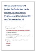 RVTI Generator Systems Level 1  Specialty Certification Exam Practice  Questions And Correct Answers  &lpar;Verified Answers&rpar; Plus Rationales 2026  Q&A &vert; Instant Download Pdf
