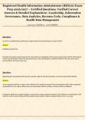 Registered Health Information Administrator &lpar;RHIA&reg;&rpar; Exam  Prep 2026&sol;2027 &ndash; Certified Questions&comma; Verified Correct  Answers & Detailed Explanations &vert; Leadership&comma; Information  Governance&comma; Data Analytics&comma; Revenue Cycle&comma; Compliance &  Health Data Management