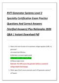 RVTI Generator Systems Level 2  Specialty Certification Exam Practice  Questions And Correct Answers  &lpar;Verified Answers&rpar; Plus Rationales 2026  Q&A &vert; Instant Download Pdf 