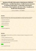 Registered Health Information Administrator &lpar;RHIA&reg;&rpar;  MOCK Exam &ndash; Certified Questions&comma; Verified Correct Answers  & Detailed Explanations &vert; Leadership&comma; Information  Governance&comma; Data Analytics&comma; Revenue Cycle&comma; Compliance &  Health Data Management 
