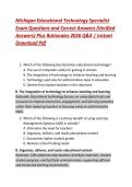 Michigan Educational Technology Specialist  Exam Questions and Correct Answers &lpar;Verified  Answers&rpar; Plus Rationales 2026 Q&A &vert; Instant  Download Pdf