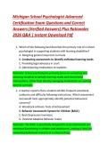 Michigan School Psychologist Advanced  Certification Exam Questions and Correct  Answers &lpar;Verified Answers&rpar; Plus Rationales  2026 Q&A &vert; Instant Download Pdf