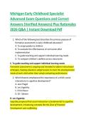 Michigan Early Childhood Specialist  Advanced Exam Questions and Correct  Answers &lpar;Verified Answers&rpar; Plus Rationales  2026 Q&A &vert; Instant Download Pdf