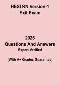HESI RN Exit Exam Version 1 Study Guide 2026 &vert; HESI RN Exit Practice Questions and Answers