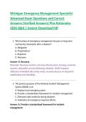 Michigan Emergency Management Specialist  Advanced Exam Questions and Correct  Answers &lpar;Verified Answers&rpar; Plus Rationales  2026 Q&A &vert; Instant Download Pdf 