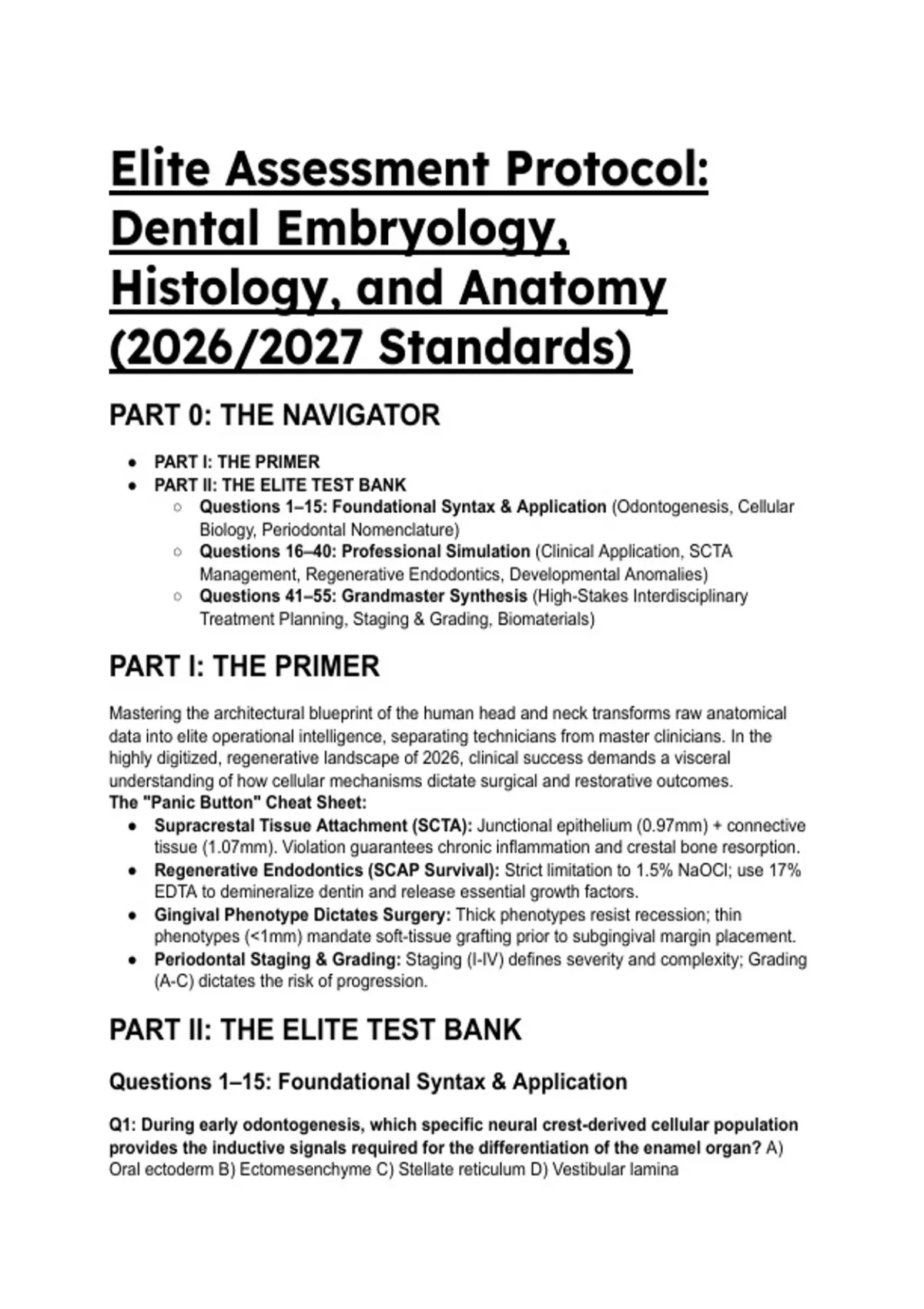 Elite Dental Embryology, Histology & Anatomy Test Bank (2026/2027 ...