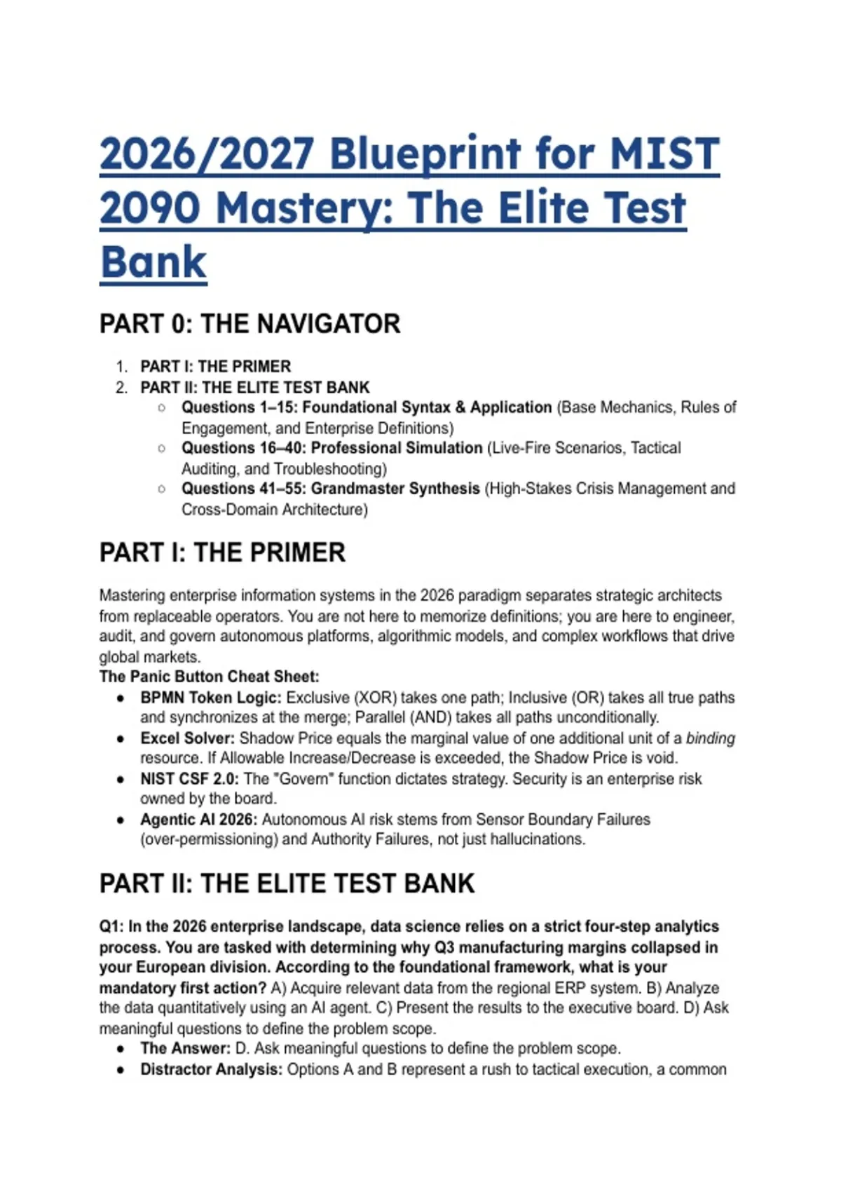 Mist Simulation MIST 2090 Mastery: Elite 2026/2027 Test Bank + Professional Simulation ...