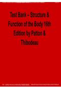 Structure & Function of the Body 16th Edition Test Bank Patton & Thibodeau 2025&sol; 2026