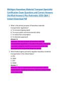 Michigan Hazardous Material Transport Specialist  Certification Exam Questions and Correct Answers  &lpar;Verified Answers&rpar; Plus Rationales 2026 Q&A &vert;  Instant Download Pdf 