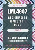 LML4807 Assignment 2 Semester 1 2026 Memo &vert; Due Date March &sol; April 2026