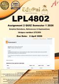 LPL4802 Assignment 2 QUIZ &lpar;100&percnt; COMPLETE ANSWERS&rpar; Semester 1 2026 - DUE 2 April 2026