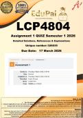 LCP4804 Assignment 1 QUIZ &lpar;100&percnt; COMPLETE ANSWERS&rpar; Semester 1 2026 - DUE 17 March 2026