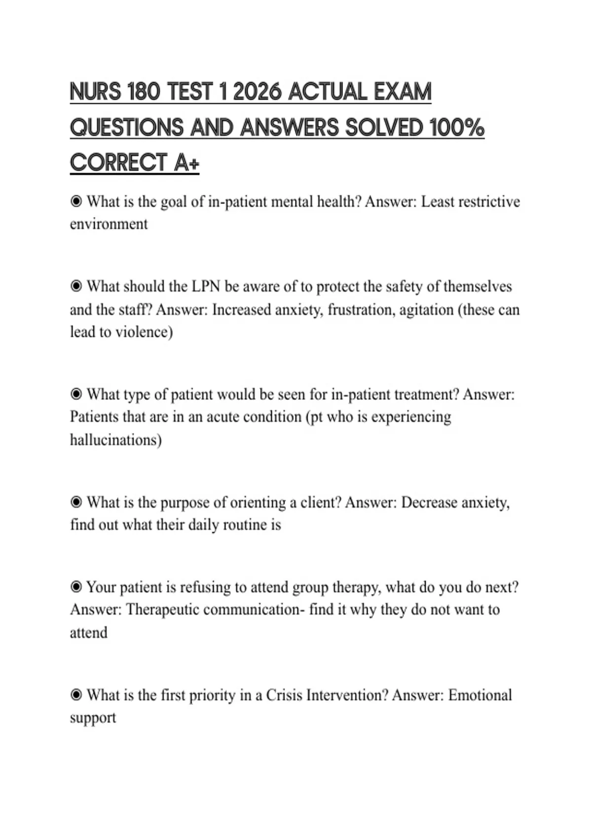 NURS 180 TEST 1 2026 ACTUAL EXAM QUESTIONS AND ANSWERS SOLVED 100% ...