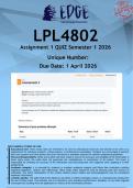 LPL4802 Assignment 2 QUIZ &lpar;ANSWERS&rpar; Semester 1 2026 - DISTINCTION GUARANTEED