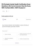 PSI Perinatal Mental Health Certification Exam Questions with Correct Answers Pass the Exam&comma; 100&percnt; Verified &lpar;2026 &sol; 2027&rpar; Graded A&plus;