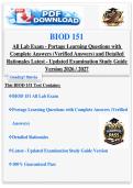 BIOD 151  All Lab Exam - Portage Learning Questions with  Complete Answers &lpar;Verified Answers&rpar; and Detailed  Rationales Latest - Updated Examination Study Guide  Version 2026 &sol; 2027
