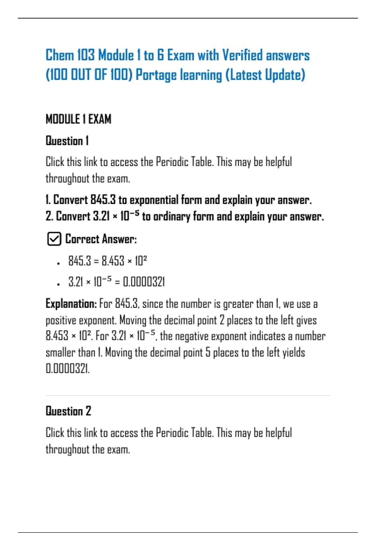 Chem 103 Module 1 to 6 Exam with Verified answers (100 OUT OF 100 ...