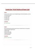 Licensing Exam- Practice Questions and Answers Latest