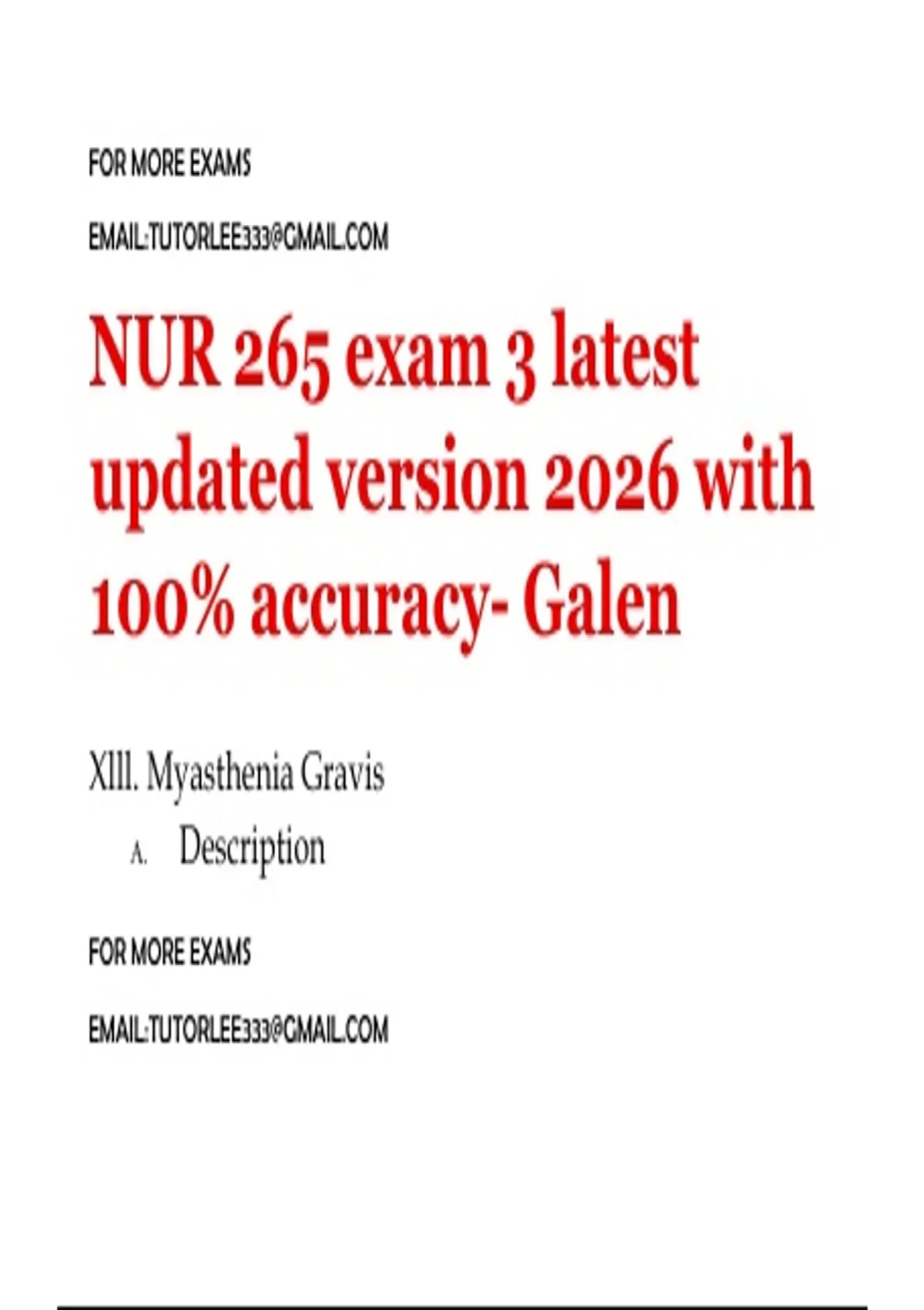 NUR 265 exam 3 latest updated version 2026 with 100% accuracy- Galen ...